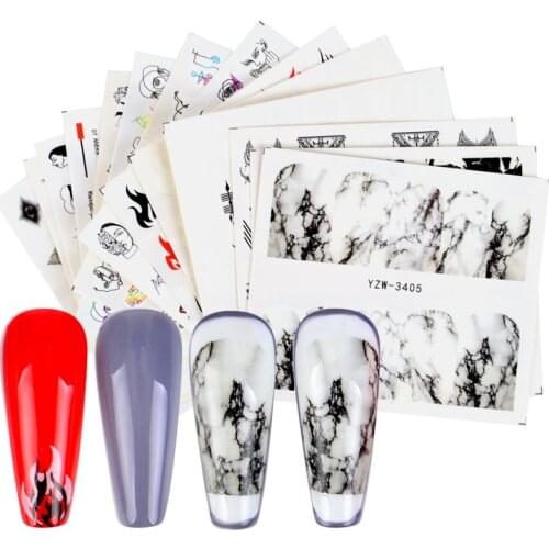 14 Sheet White Black Gradient Marble Nail Art Sticker Water Transfer Decal Watermark Slider Manicure Full Wrap Tool Decor