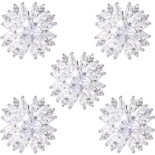5Pcs 18mm Flower Alloy Rhinestone Button with Loop Faux Crystal Metal Embellishments DIY Jewelry Crafts Wedding Decor