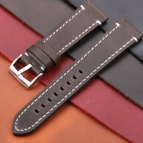 Cowhide Watchband 18 20 22 24mm Vintage Genuine Leather Replacement Watch Band Strap With Bruhsed Stainless Steel Buckle