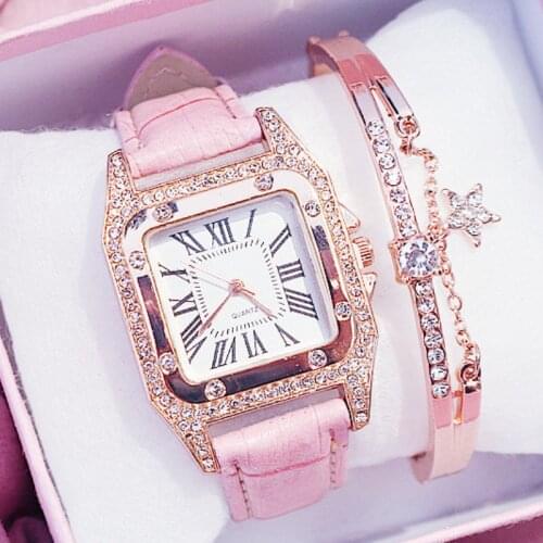 Luxury Bracelet Set Watches Women Rhinestone Watch Starry Ladies Casual Leather Band Quartz Wristwatch Female Clocks Reloj Mujer