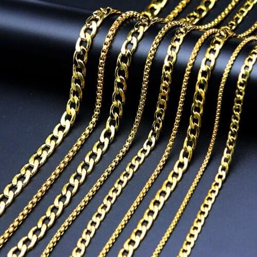 Retail Box Chain Curb Chain Women Mens Gold Titanium Stainlee Steel Necklace,3-9MM Wide Big Necklaces women
