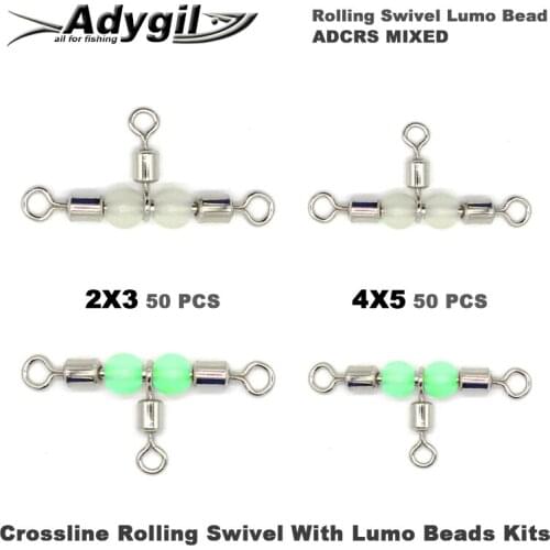 Adygil Fishing Crossline Rolling Swivel With Lumo Beads Kits ADCRS MIXED 2x3 4x5 100pcs/lot