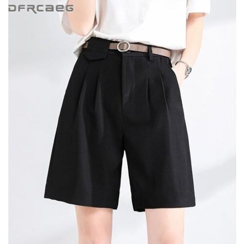 Green Loose Bermuda Summer Shorts For Women 2021 High Waist Casual Loose Knee Length Summer Short Pants With Belt Female
