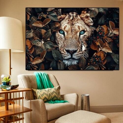 Modern Animal Leaf Posters King of The Jungle Tiger Canvas Painting Wall Art Print Pictures for Living Room Home Cuadros Decor