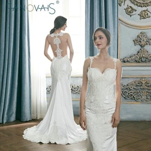 Vintage Lace Wedding Dresses 2019 Spaghetti Straps Bridal Gowns Mermaid Illusion Back Wedding Dress Vestido De Novia