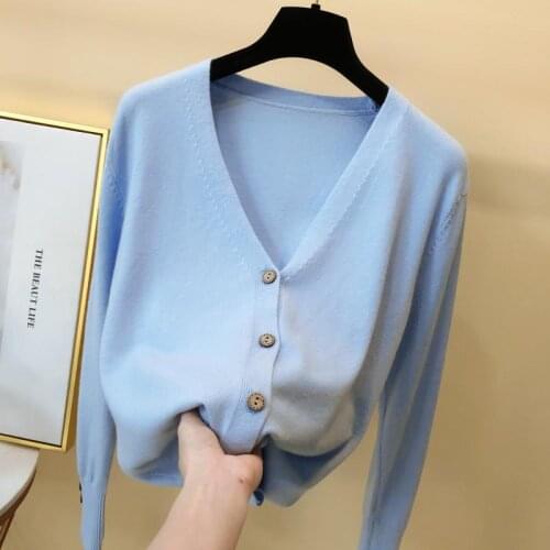 Knitted sweater cardigan women spring autumn Soft comfortable version loose Single-breasted V-neck sweater jacket 2020 new D307
