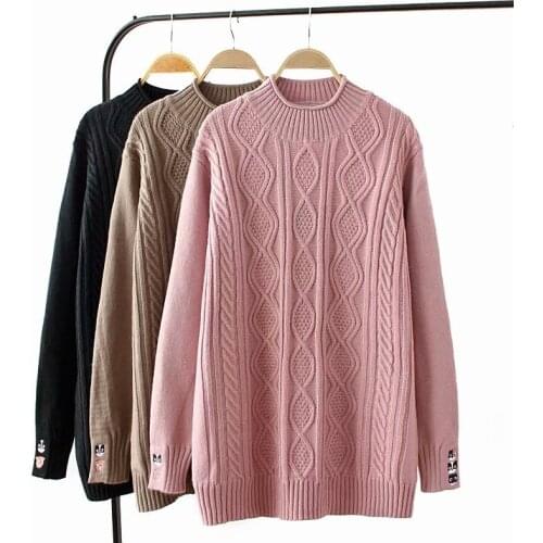 Plus size Embroidered winter women pullovers 2019 Turtleneck Knitted ladies oversize sweater wool female sweater women