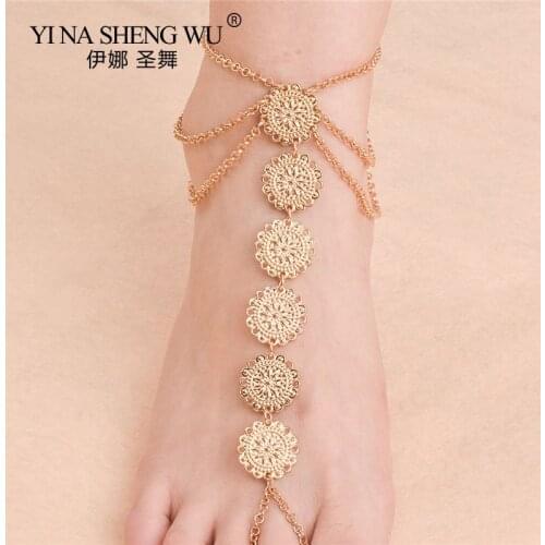 Sexy Ladies Metal Disk Anklet Girls Boho Belly Dance Foot Jewelry Anklet Beaded Chain Barefoot Sandals Bridal Wedding Jewelry