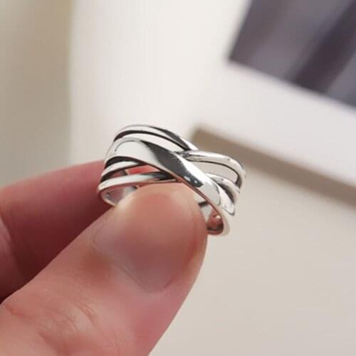 Japan Design Personality 925 Sterling Silver Heavy Duty Irregular Wrap Crossover Line Open Vintage S925 Ring Party Anillos Mujer