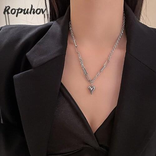 ROPUHOV 2021 New Korean Trendy Titanium Steel Small Fragrance Retro Love Chain Necklace Neck Chain Clavicle Chain Female