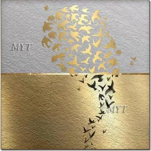 Unframed Pure Handmade Gold Foil Textured Butterfly Abstract Oil Painting Canvas Wall Art For Living Room Decoration Pieces