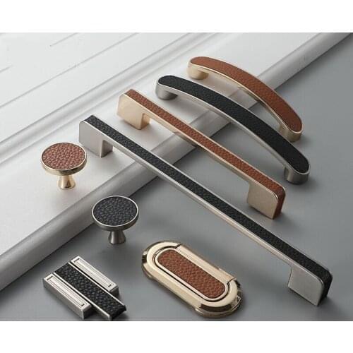 1PCS Cabinet Leather Handles Zinc Alloy Knobs Wardrobe Drawer Closet Door Pulls Furniture Hardware