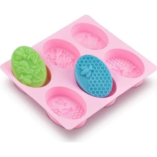 1pc Honey Bee Silicone Soap Mold DIY Handmade Craft 3D Soap Mold Silicone Rectangular Oval 6 Forms Soap Molds For Soap Making