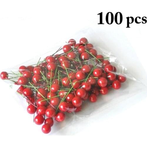 100PCS 10mm/12mm Christmas Berry Branches Realistic Holly Berry Picks Faux Berry Stems Home Garden Birthday Party Decorations