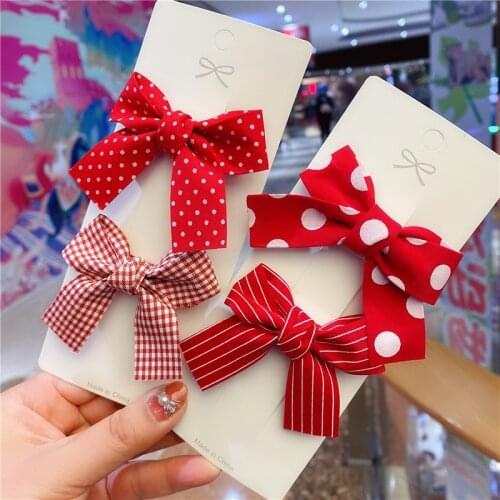 2PCS Childrens New Hair Accessories Set Red Butterfly Knot Hairpin Girl Headdress Cute Dot Barrettes