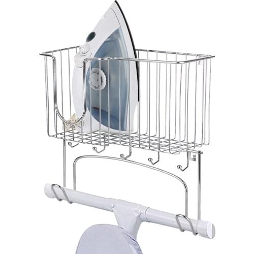 2 in 1 Wall-mounted Ironing Board Holder Iron Rack Storage Basket for Holding Iron and Ironing Board Sundries Shelf