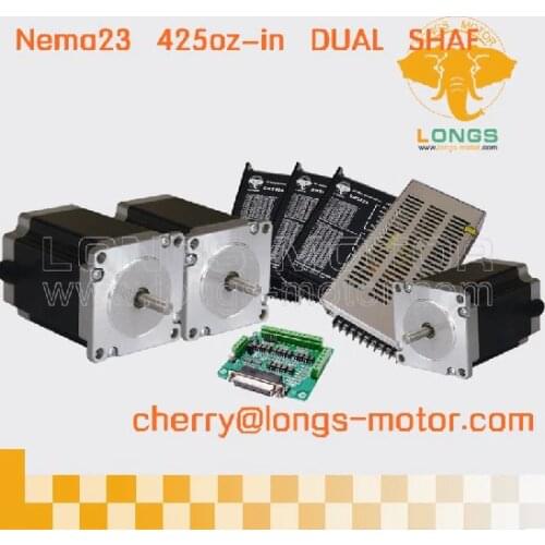 3Axis Nema 23 dual shaft stepper motor 425oz 3A stepper motor driver DM542A controller board for CNC MILL/ROUTER