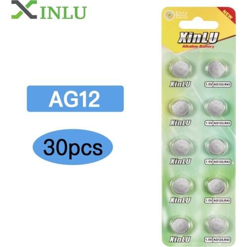 30pcs AG12 LR43 SR43 260 386 1.5V Alkaline battery Watch Coin Button cell Battery batteries , XINLU Battery
