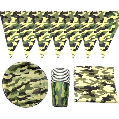 40pcs/lot Camouflage Theme Hanging Banner Birthday Party Napkins Flags Plates Cups Decorations Boys Favors Green Army Bunting