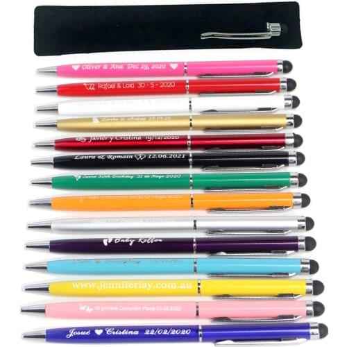 50pc Engraved Mini Metal Stylus pen Ballpoint Pens Touch Screen pen Personalized Wedding Favor Customalized Promotional gifts