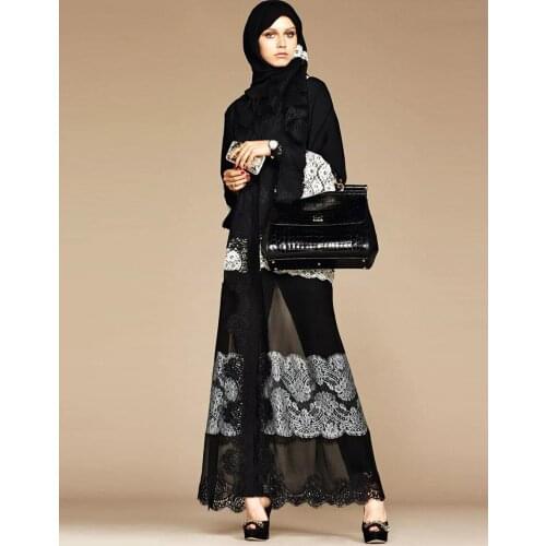 Black Lace Open Abaya Kimono Cardigan Hijab Muslim Dress Women Turkey Kaftan Dubai Caftan Marocain Islam Clothing Ramadan Abayas