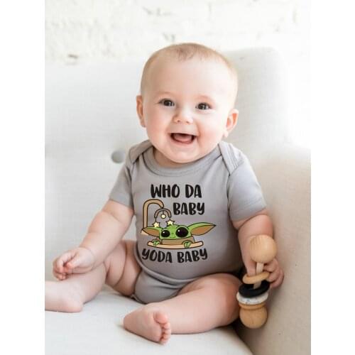 Who Da Baby Letters Cute Cartoon Graphic Printed Fashion Grey Onesies Infant Soft Cotton Rompers Baby Boys Girls Cotton Toddler