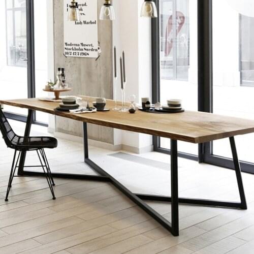 Solid Wood Iron Conference Long Table Industrial Loft Office Furniture Designer Creative Workbench Dining Table in Dining Room