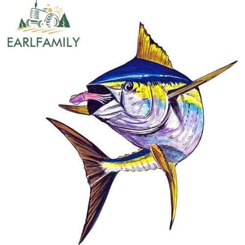 EARLFAMILY 13cm x 11.1cm Vinyl Fish Decal Yellow Fin Tuna Squids Sticker Car Home Truck SUV Boat Decal Car Stickers Graphics