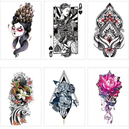 Sexy girls skull face size 21 x 11 cm new body art tower temporary exotic flower tattoo sticker