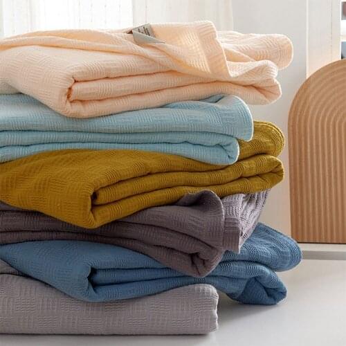 PAPA&MIMA Gauze Cotton Throws Blanket Plain Color Single Full Queen Size Sheets Bedspread