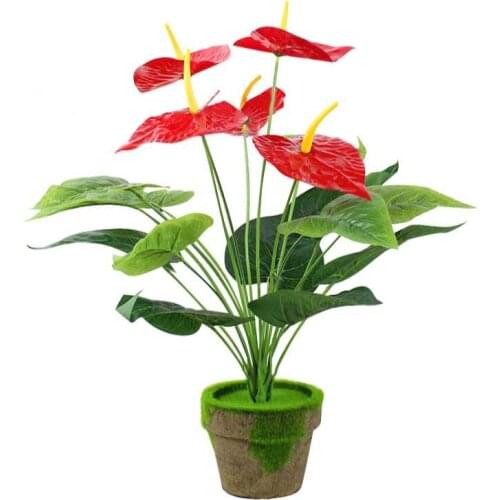 1pc 18heads Anthurium Plant PU Simulation Artificial Flowers Bouquet Decoration for Home Living Table Ornaments