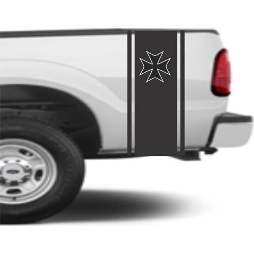 For 2Pcs VINYL GRAPHICS DECAL STICKER TRUCK BED STRIPE 15" x 48" MALTESE CROSS SP4-57 Car styling
