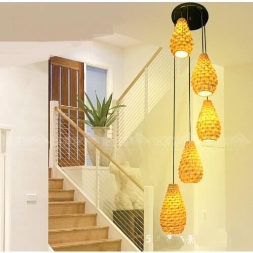 Stairs lights selling bamboo woven bamboo lamp pineapple dessert restaurant Pendant Lights durian bamboo ZA zb17