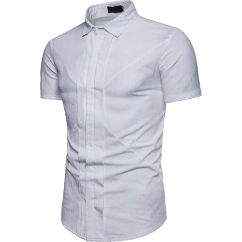 Mens Shirt Fashion Pleated Large Body Front Stitching Mens Casual Short Sleeve Shirt