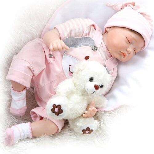 22inch 55CM Soft Silicone Newborn Baby Doll Lifelike Real Doll with Grey and Blue Dog Clothes for Children Birthday Gift