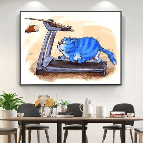 Cartoon Blue White Cat Painting By Numbers Kit Oil Paints 40*50 Oil Painting Loft Picture For Kids For Drawing Handiwork