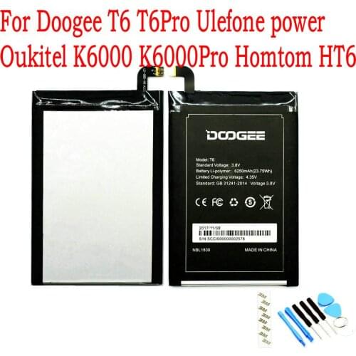 NEW Original 6250mAh battery For Doogee T6 T6Pro Ulefone power Oukitel K6000 K6000Pro Homtom HT6 Mobile phone