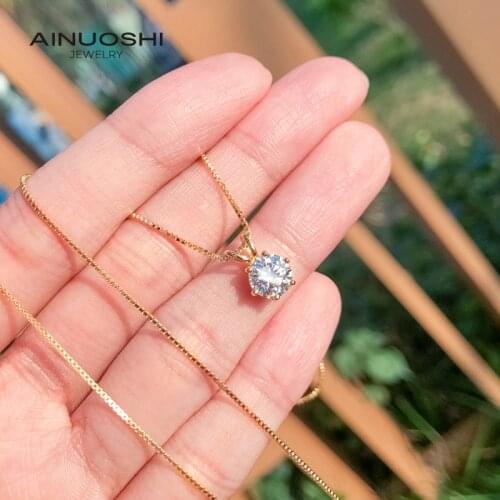 AINUOSHI Classic 1ct 6.5mm Round Cut Moissanite Necklace for Women 925 Sterling Silver Pendant Necklace Jewelry Christmas Gift