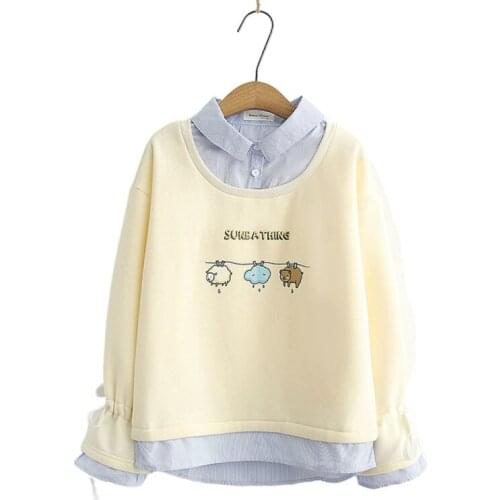 Harajuku Cartoon Print Casual Patchwork Hoodies Sweatshirt Women 2020 Winter Long Sleeve Turndown Sweet Style Female Cute Top