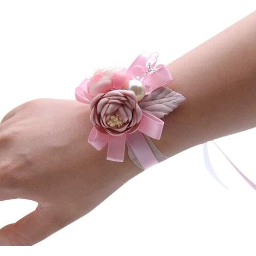 Romantic Bridesmaid Camellias Wrist Flower Wedding Accessories Fashion Prom Evening Party Hand Ornament