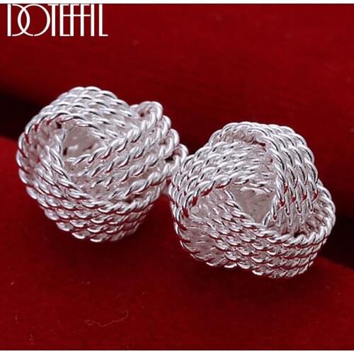 DOTEFFIL 100% Real 925 Sterling Silver Elegant Soft Winding Stud Earrings for Women Wedding Engagement Jewelry
