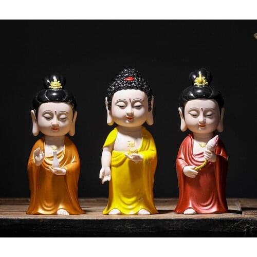 Ceramic western three holy statues， Chinese Tathagata ，Guanyin Buddha Statue Home living room decoration Lucky statue