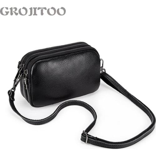 GROJITOO New womens multi-layer function single shoulder bag genuine leather handbag for women zipper messenger bag 380