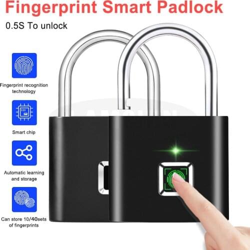 Smart Padlock Electronic Fingerprint Lock Keyless USB Rechargeable Door Lock Quick Unlock Zinc alloy Metal Self Developing Chip