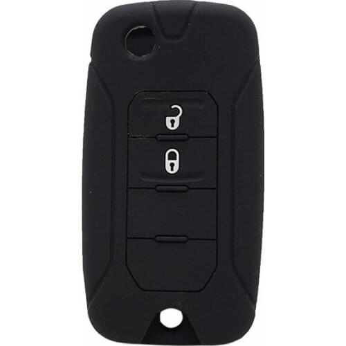 Cover Protector FOB Case For Jeep RENEGADE Flip Folding Silicone Key Bag 2Buttons Holder BLACK
