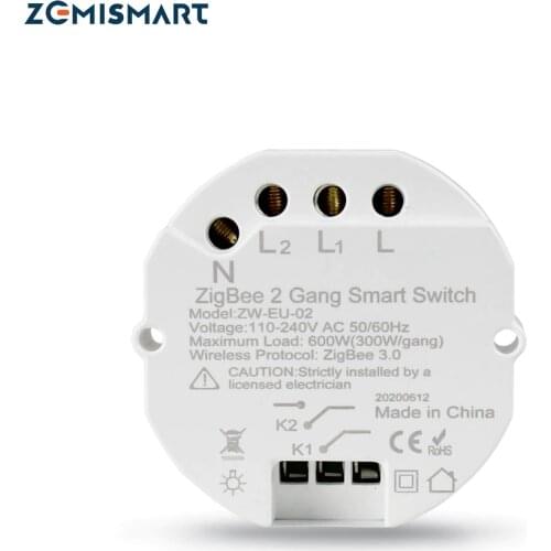 Zemismart Zigbee Switch SmartThings Tuya Zigbee Remote Control Light Inline Module Mini Switch 2 Gangs 2 Ways
