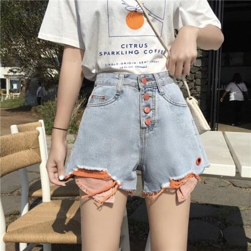 2020 Women Shorts Jeans Shorts Feminino Denim Patchwork leg-openings Plus size Ripped patchwork Shorts with pockets pantalones