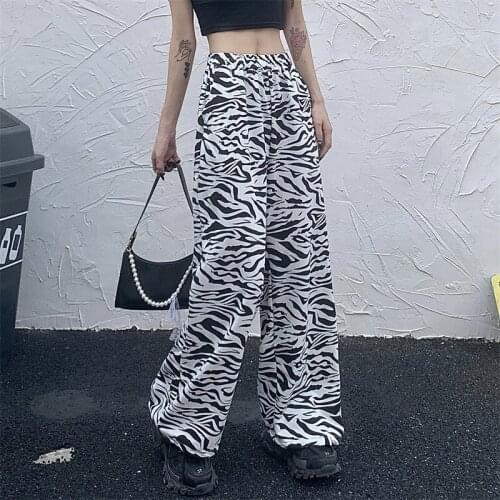 HOUZHOU Harajuku Streetwear Zebra Print Wide Leg Pants Women Korean Fashion Oversize Loose Trousers For Female Y2K High Waist