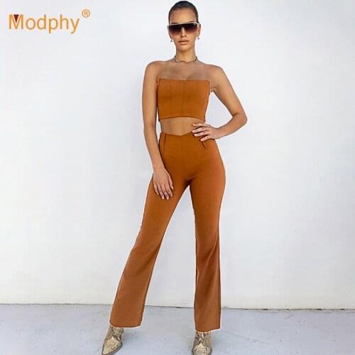 2021 Summer New Sexy Off-Shoulder Halter Short Vest And Trousers 2 Two-Piece Bandage Set Elegant WomenS Bodycon Club Party Set