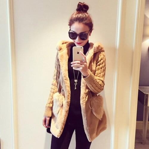Women Sweater Coat Spring Autumn Winter Fashion Casual Girl Knitting Tops Loose Knitted Patchwork Plush Thick Plus Size Jacket